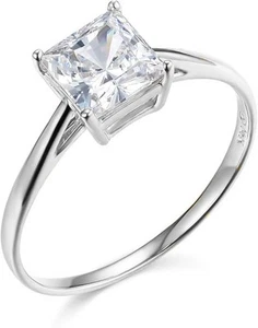 1 Ct Princess Cut Solitaire Engagement Wedding Promise Ring Real 14K White Gold - Picture 1 of 3
