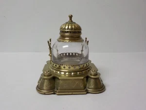 19th C.French Bronze / Brass Inkstand, Baccarat Inkwell - Picture 1 of 10