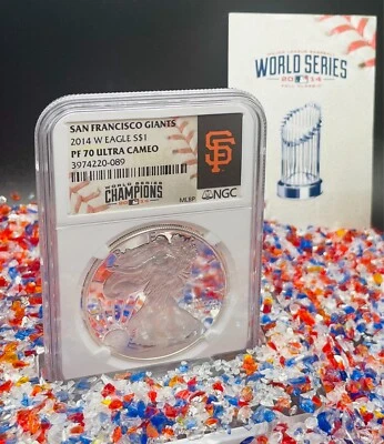 Proof 2014 W $1 Silver Eagle PF70UC MLB Champions San Francisco Giants Spotless! - Image 1 of 4