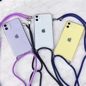 Cross Body Clear Case Colorful Neck Lanyard For iPhone 16 15 14 13 12 Pro Max 11 - Picture 1 of 19