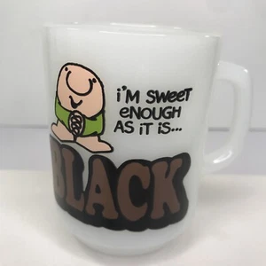 Vtg Fire King Anchor Hocking Milk Glass Ziggy Coffee My Black Mug Cup RARE 1979 - Picture 1 of 7