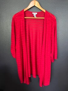 Catherines 3X Cardigan Sweater Red Open Front Lightweight Stripe Long - Picture 1 of 9