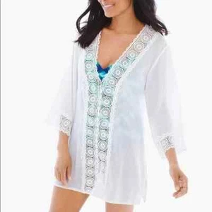 La Blanca Island Fare Swimsuit Cover Up Women's XL White Gauze Crochet Accent - Picture 1 of 11