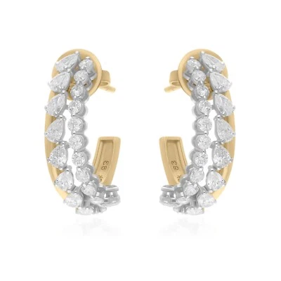 14k Yellow Gold Earrings 1.88 Ct Lab Grown CVD Diamond Earrings Weddings Jewelry - Image 1 of 4