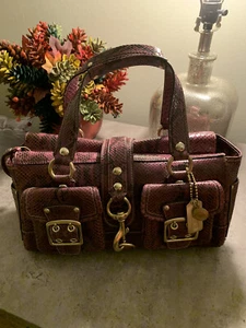 Coach | genuine python legacy tote striped satin lining purple berry color - Picture 1 of 12