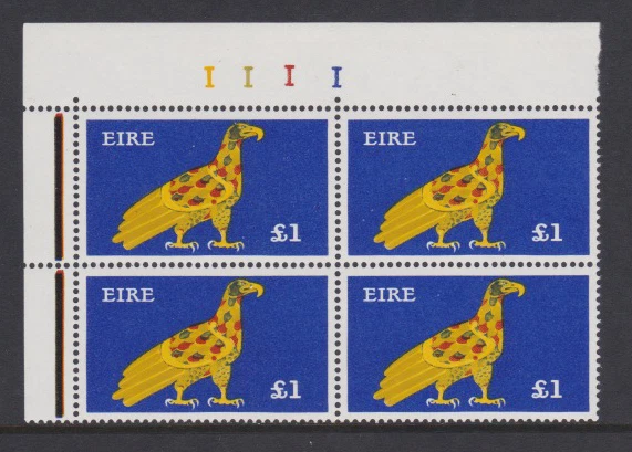 IRLANDA, Scott #359: 1 libra Eagle Cyl. Bloque (top CB 1111), MNH papel grueso Foto 1 de 1