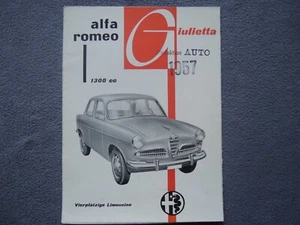 FOLLETO DE VENTA ALFA ROMEO raro 1956/57 GIULIETTA 1300 BERLINA idioma alemán - Imagen 1 de 12