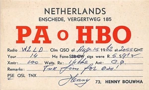 QSL QSO Card CB HAM Radio PostCard 1962 Netherlands PAoHBO PA-QSL Bureau - Picture 1 of 2