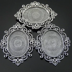 4PCS Vintage Silver Tone Oval Lace Cameo Setting 40*30mm Pendant Finding 32535 - Picture 1 of 6