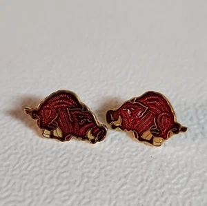 ARKANSAS RAZORBACKS Red Enamel & Gold Tone STUD EARRINGS Preowned 1" - Picture 1 of 8