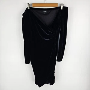 Bardot Dress Womens Size 12 Black Velvet Off Shoulder Long Sleeve V Neck Ruched - Picture 1 of 9