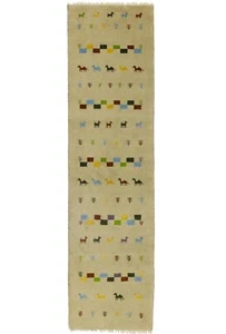 Handmade Pictorial Tribal Indo-Gabbeh Runner Rug Wool Oriental Carpet 3X10 ft - Picture 1 of 18