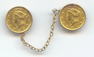 2 Gold Dollars Made into a Tie Tack? Tie Chain? - Picture 1 of 2