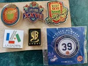 Lot of 6 LA-based Sports pins Dodgers Super Rose Bowl XXVII WB 39 Campanella - Picture 1 of 3