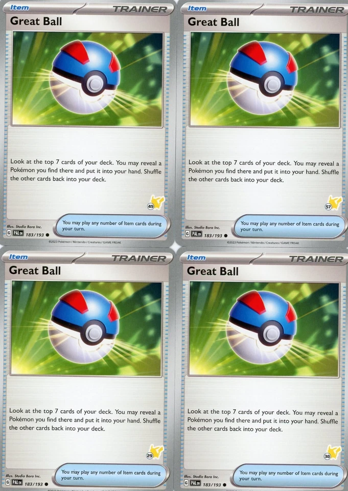 4x Pokemon TCG Great Ball 183/193 Battle Academy 2024 Pikachu Stamp Playset - Image 1 of 1