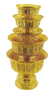 Vintage Style Phan Lao Thai Design High Foot Gold Tray Embossed Aluminum Gift - Picture 1 of 104