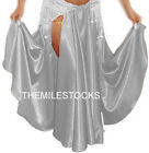 TMS SILVER Satin Slit Full Circle Skirts Belly Dance Costume Gypsy Tribal JUPE