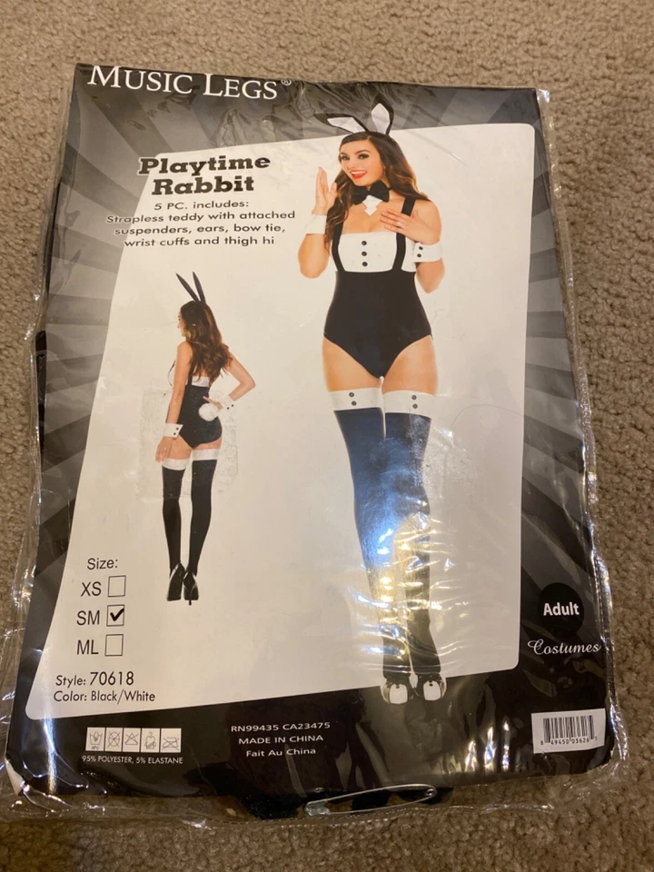 Playboy Bunny Costume Set Bodysuit Rabbit Ears Tail Cuff Links Bow Tie Small - Image 1 of 1