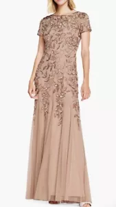 Adrianna Papell Beaded Godet Trumpet Gown in Rose Gold (Size 4) NWT - Picture 1 of 10