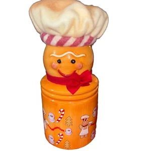 Gingerbread Man Red Chef Candle Jar Holiday Christmas Ceramic For Your Ease Only - Picture 1 of 9