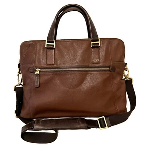 $750 TUMI Brown Leather Slim Laptop Briefcase / Strap - Picture 1 of 14