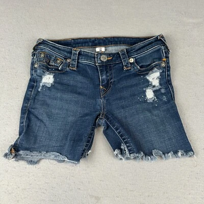True Religion Denim Shorts Womens 28 Blue Jean Cut Off Low Rise Festival Daisy  - Image 1 of 4