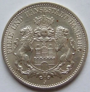 Coin Empire 2 Mark Free Hanseatic City of Hamburg 1892 J in Uncirculated - Picture 1 of 2