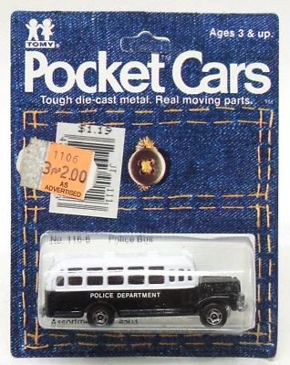 Tomy Tomica 116-6 POLICE Bonnet BUS diecast POCKET CARS mint on card sa1 - Image 1 of 4