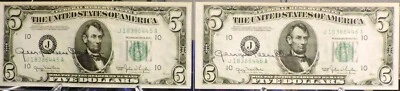 (2) Two Sequential 1950 $5 FRN Courtesy Autograph Georgia Neese Clark Crisp Unc - Image 1 of 4