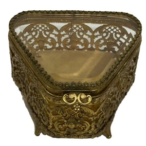 Antique 1920’s Matson Stylebuilt Filigree Ormolu Gold Jewelry Trinket Glass VTG - Picture 1 of 18