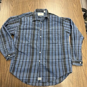 Vintage Levi's Metal Button Shirt Heavy Twill Plaid Blue Tab Long Sleeve 90's - Picture 1 of 13