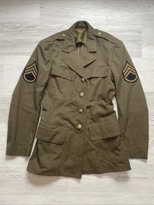 Vintage 1940 WW2 U.S. Army Officer Jacket Tunic 38R Brown Wool Rank Patches - Picture 1 of 12