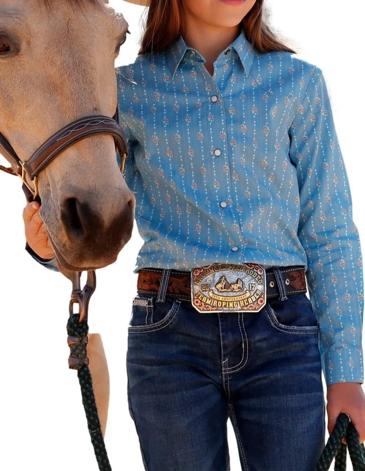 Cruel Girl Western Shirt Girls L/S Floral Snap Light Blue CTW8040010 - Image 1 of 1