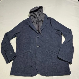 Howe Gray & Blue Hooded 2 Button & Zip Sweatshirt Hoodie Blazer Jacket Coat L - Picture 1 of 6