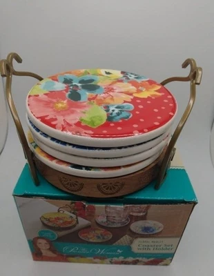 Posavasos Pioneer Woman con soporte de madera/metal/florales Foto 1 de 4