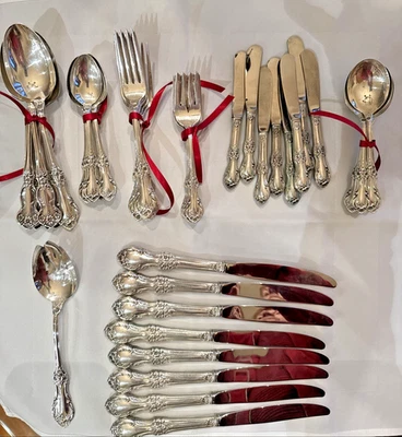 Juego de cubiertos internacionales de plata de ley WILD ROSE 56 piezas - 8 ajustes - Foto 1 de 4