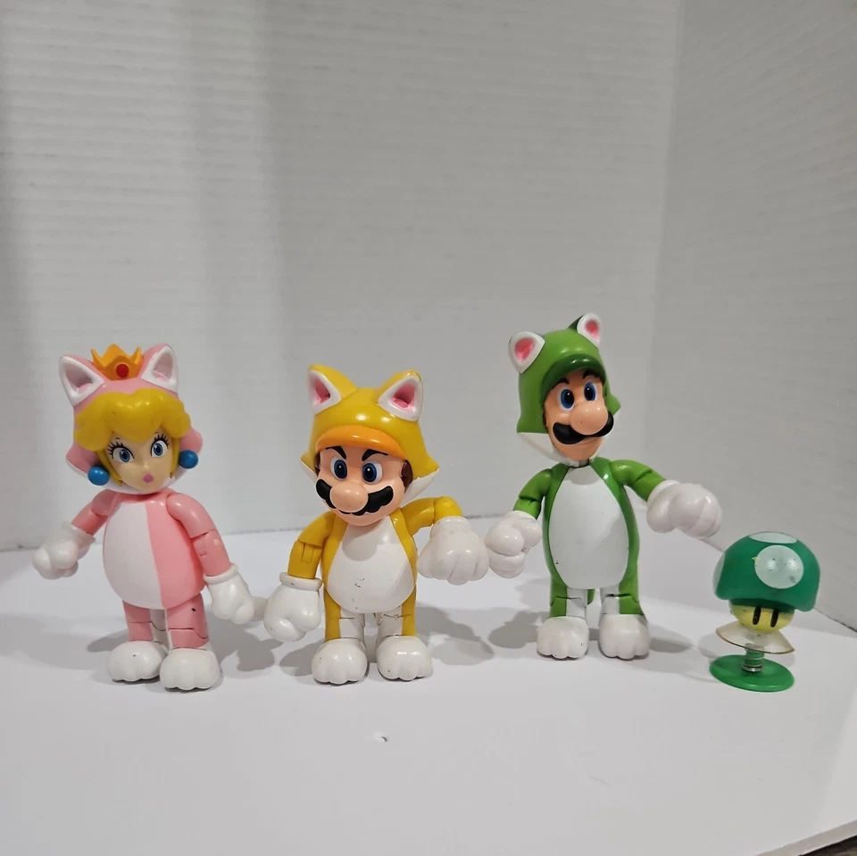 批量 3 件 Jakks 超级马里奥猫 Mario Luigi Princess Peach World of Nintendo — 第 1/4 张图片
