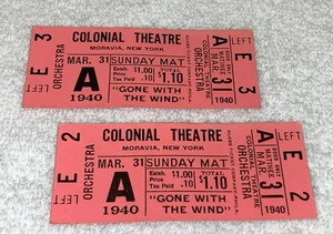 GONE WITH THE WIND 1940 VINTAGE THEATRE TICKETS  Clark Gable Vivien Leigh Ticket - Picture 1 of 6