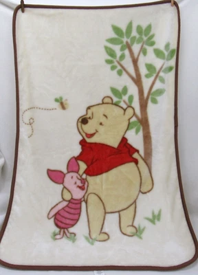 Manta de bebé de felpa vintage Winnie the Pooh Piglet borde marrón Foto 1 de 4
