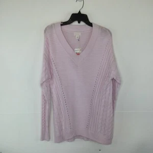 Caslonpullover Damen Größe Small rosa Zopfmuster Rippbündchensaum V-Ausschnitt Pullover neu mit Etikett - Bild 1 von 11