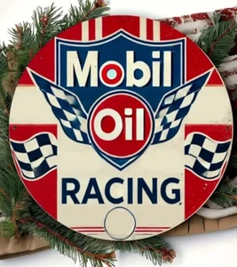 Mobil Racing Oil Round 8" Metal Sign Man Cave Garage Bar Gas Station Wall Decor - Picture 1 of 3