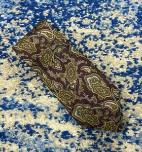 Corbata Bachrach Vintage Púrpura Espuma de Mar Verde Camel Gris Caqui Tonal Paisley - Imagen 1 de 4