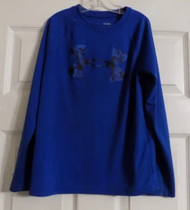 Boy's Cobalt Blue Under Armour Heat Gear Long Sleeve Shirt Size YSM Or S Loose - Picture 1 of 5