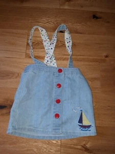 18-24 months Little Bird denim pinafore skirt with rainbow and boat - Picture 1 of 3