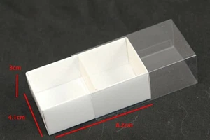 100 WHITE BOX CLEAR SLIDE ON LID 2 compartments gift cookie macaron chocolate - Picture 1 of 7