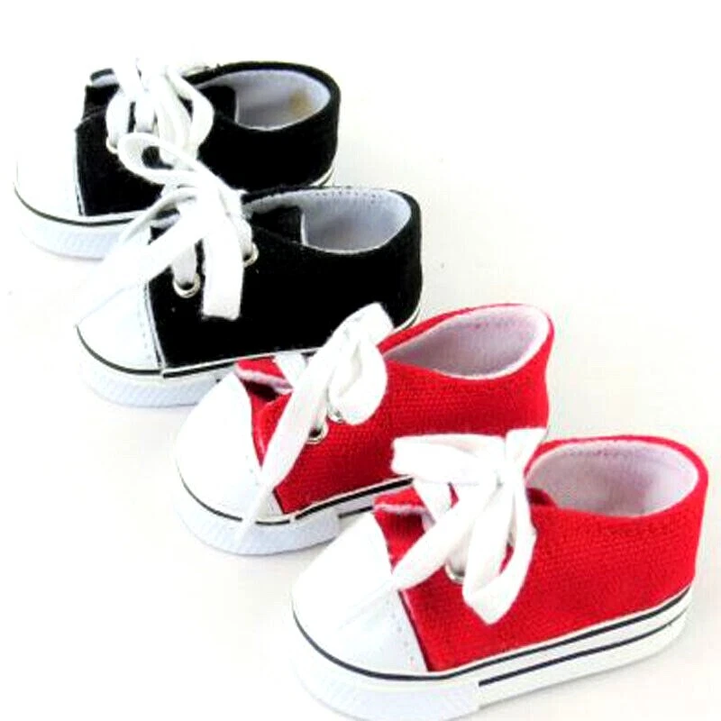  Zapatillas deportivas rojas y negras con cordones bajas ropa para muñecas de 18" para niñas y niños Foto 1 de 1