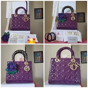 $6500 Lady Dior Purple Patent gold hw Medium bag - Picture 1 of 18