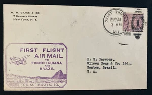 1930 Saint Thomas VI Usa First Flight Airmail cover FFC to Santos Brazil - Picture 1 of 2