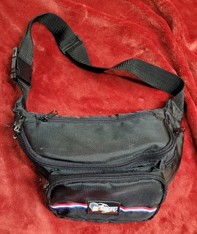 Vintage NASCAR Gear Fanny Pack LARGE Black Adjustable 5 Pockets Shoulder Bag Zip Cover