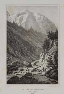 É. PINGRET (1788-1875), Vallèe de Klonthal, Klöntal, um 1880, Lithographie - Bild 1 von 4